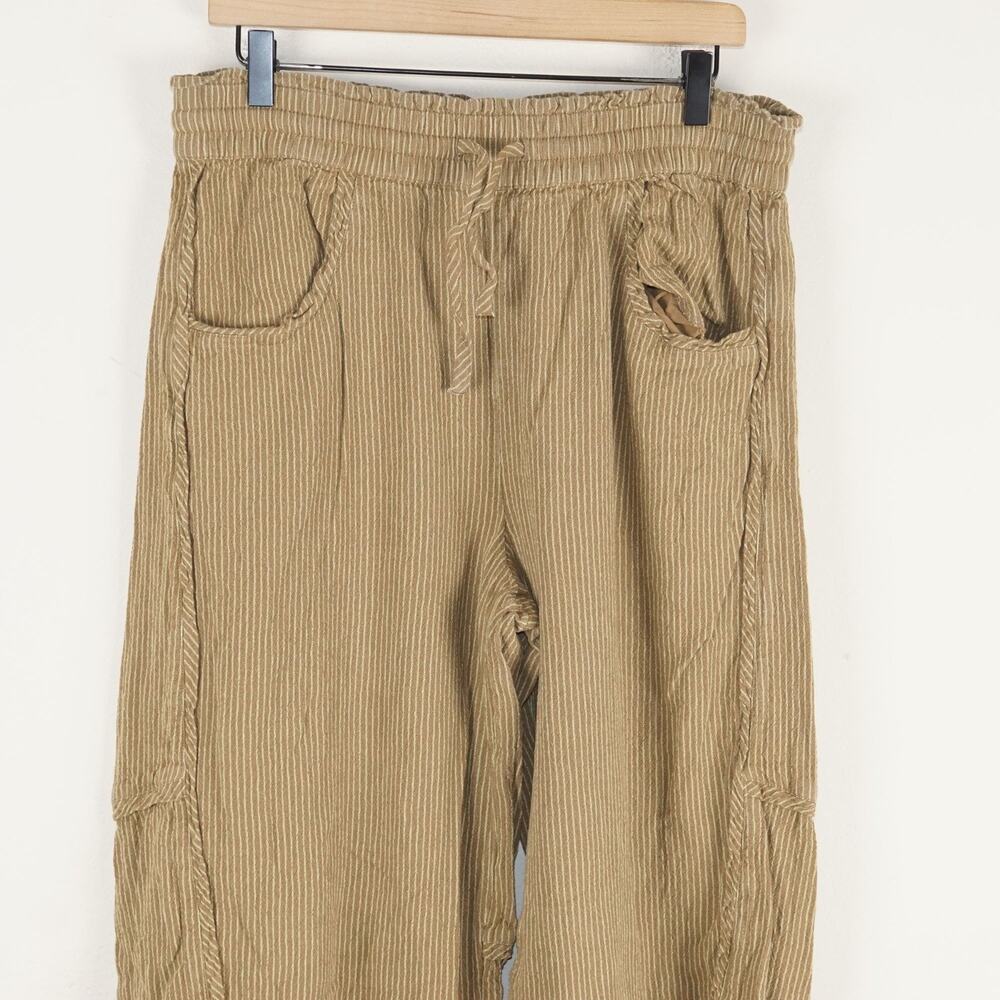 Free People Something Good Leaf Green Striped Cotton Pull On Barrel Leg Pants L - Picture 2 of 9